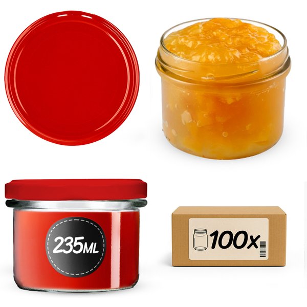 Słoiki na przetwory Tartu 235ml 100szt fi 82 mm + wieczka czerwone