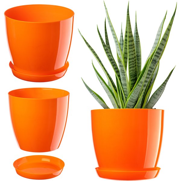 Doniczka na kwiaty z podstawką 23 cm, pomarańczowa