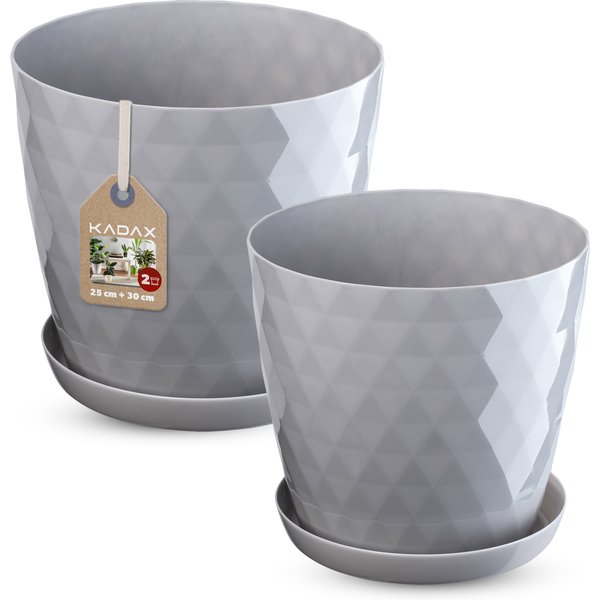 Doniczka na kwiaty z podstawką szara Amily 25 cm + 30 cm, 2 szt.