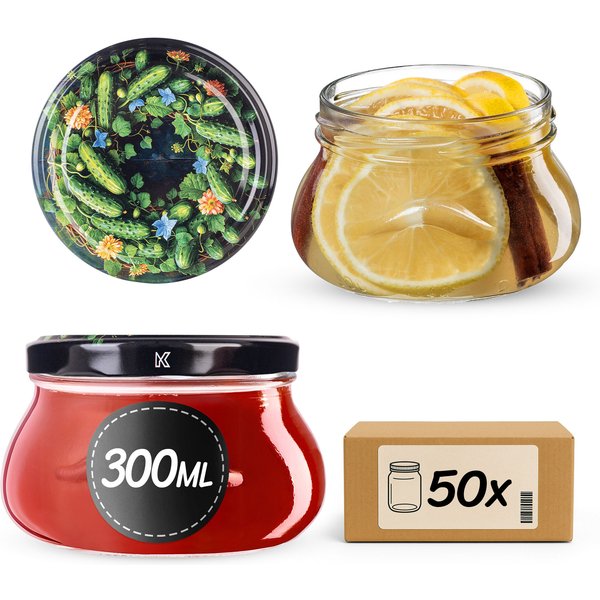 Słoiki na przetwory Raja 300ml fi 82 mm 50szt + wieczko Ogórki czarne