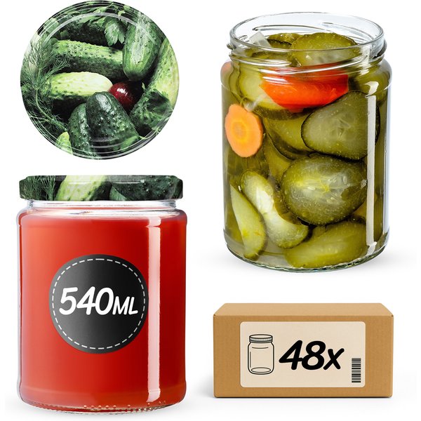 Słoiki na przetwory Maki 540ml 48szt fi 82 mm + wieczka "Ogórki"