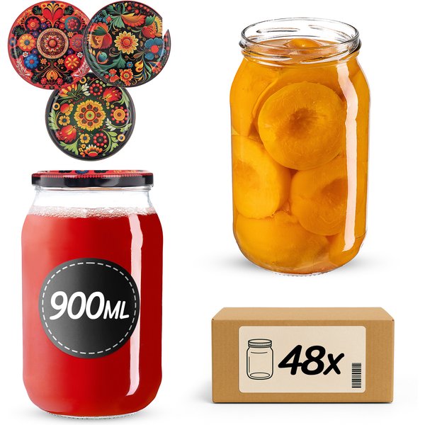 Słoiki na przetwory Simo 900ml fi 82 mm 48szt + wieczko Haftowanka