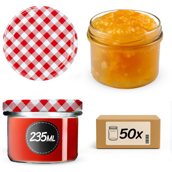 Słoiki na przetwory Tartu 235ml 50szt fi 82 mm + wieczka "Czerwona krata'