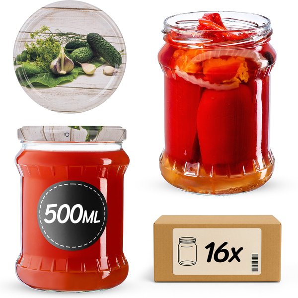 Słoiki na przetwory Kisko 500ml fi 82 mm 16szt + wieczko Ogórek