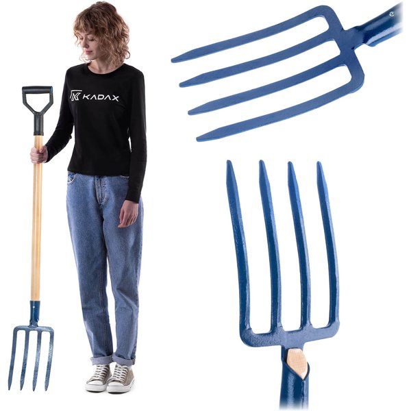 Widły do kopania 4 zęby 123 cm, niebieskie