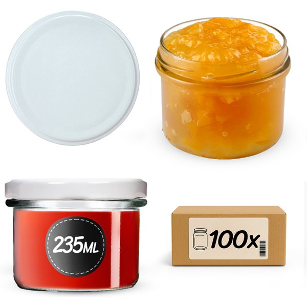 Słoiki na przetwory Tartu 235ml 100szt fi 82 mm + wieczka białe