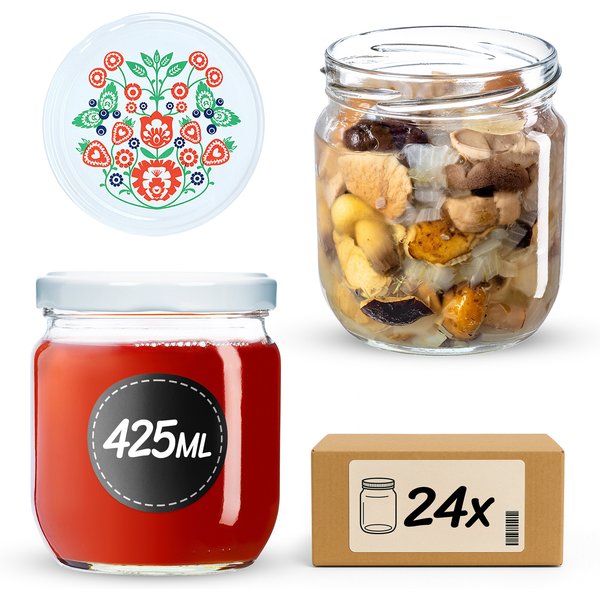 Słoiki na przetwory Salla 425ml 24szt fi 82 mm + wieczka "Folklor"