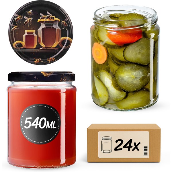Słoiki na przetwory Maki 540ml fi 82 mm 24szt + wieczko Miód czarny