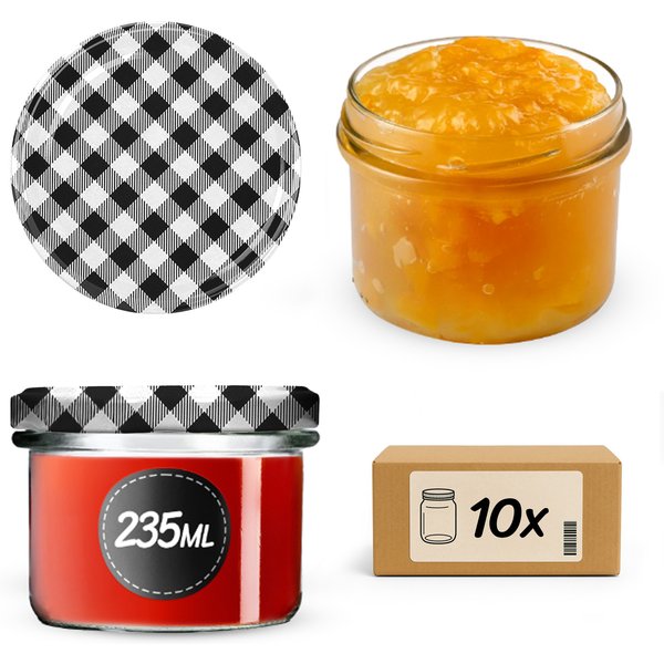 Słoiki na przetwory Tartu 235ml 10szt fi 82 mm + wieczka "Czarna Krata"