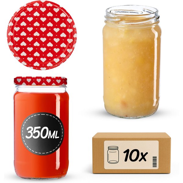 Słoiki na przetwory Gera 350ml fi 66 mm 10szt + wieczka "Serca"