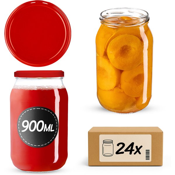 Słoiki na przetwory Simo 900ml 24szt fi 82 mm + wieczka czerwone