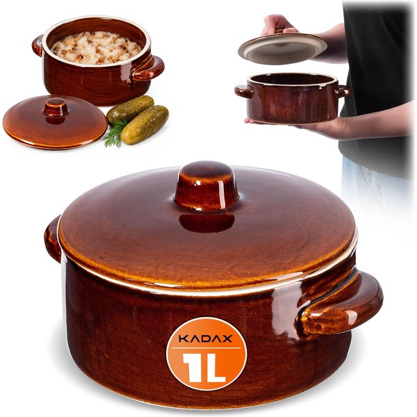 Garnek kamionkowy Athena 1L, 10cm z pokrywką