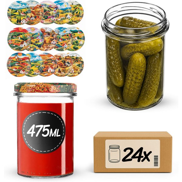 Słoiki na przetwory Befa 475ml 24szt fi 82 mm + wieczka "Wiejski pejzaż"