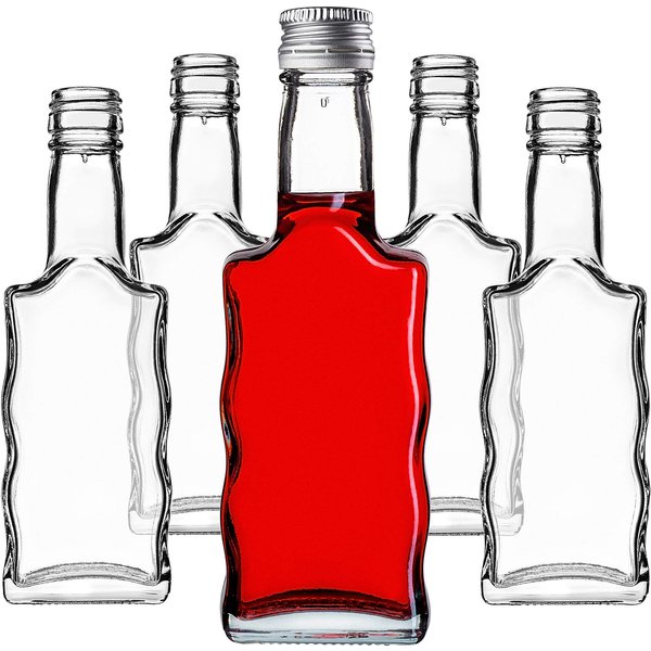Szklana butelka na nalewkę Fala 200ml z srebrną zakrętką 50 szt.