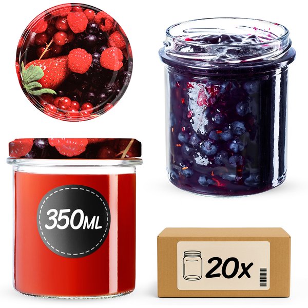 Słoiki na przetwory Avila 350ml 20szt fi 82 mm + wieczka "Owoce leśne"