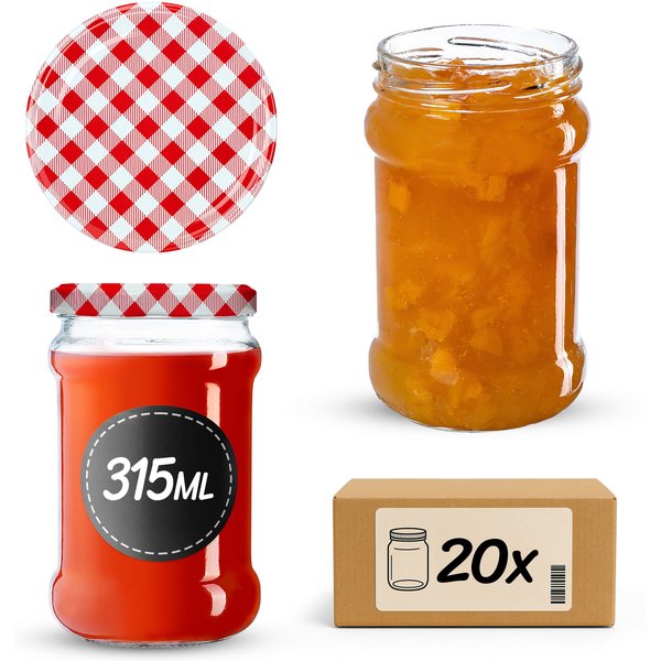 Słoiki na przetwory Seno 315ml 20szt fi 66 mm + wieczka "Czerwona krata"