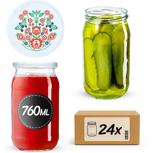 Słoiki na przetwory Niva 760ml 24szt fi 82 mm + wieczka "Folklor"
