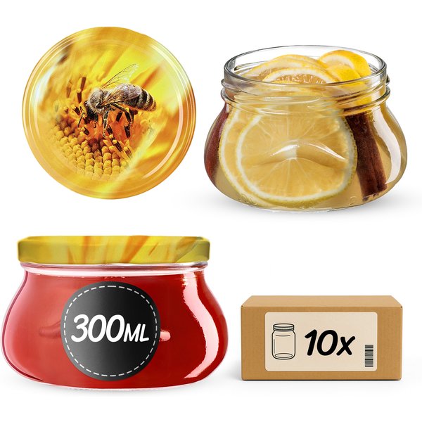 Słoiki na przetwory Raja 300ml 10szt fi 82 mm + wieczka "Pszczoła"