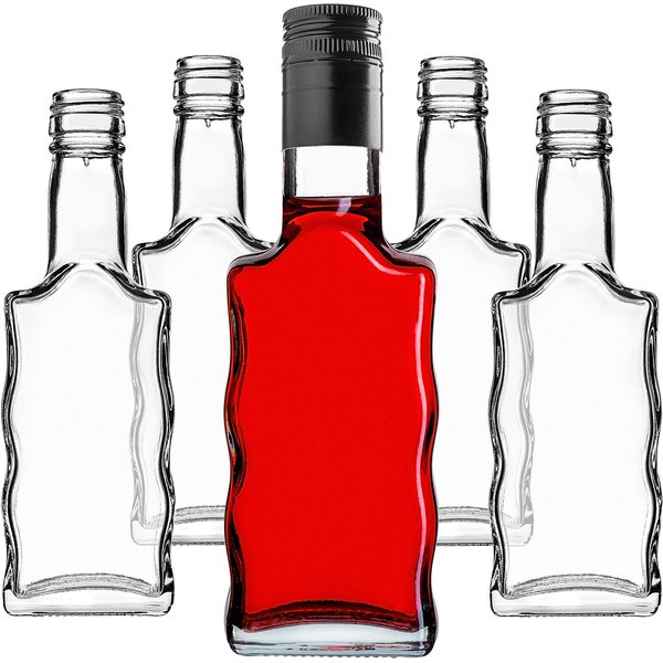 Szklana butelka na nalewkę Fala 200ml z długą czarną zakrętką 10 szt.