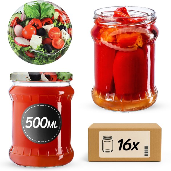 Słoiki na przetwory Kisko 500ml 16szt fi 82 mm + wieczka "Mix Warzyw"