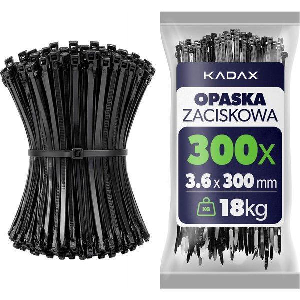 Opaski zaciskowe Maurens 300 x 3.6 mm czarne 300 szt.