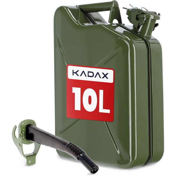 Kanister na paliwo stalowy 10L + lejek 25 cm, zielony