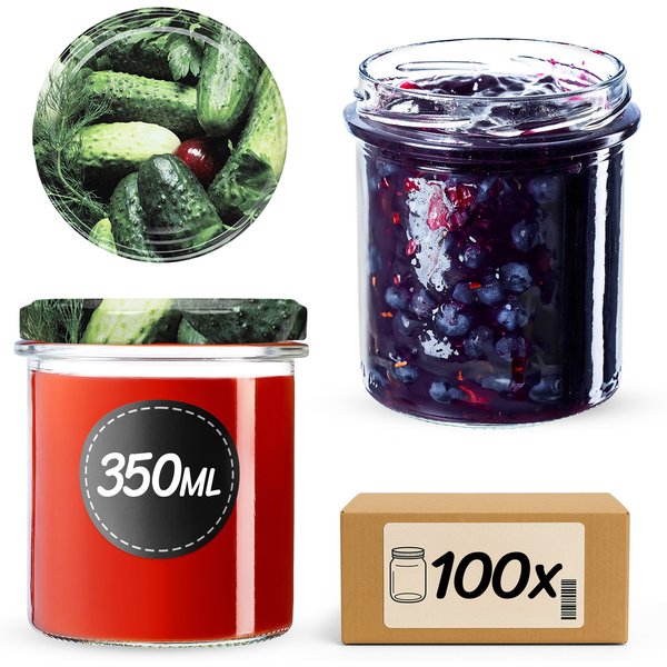Słoiki na przetwory Avila 350ml 100szt fi 82 mm + wieczka "Ogórki"