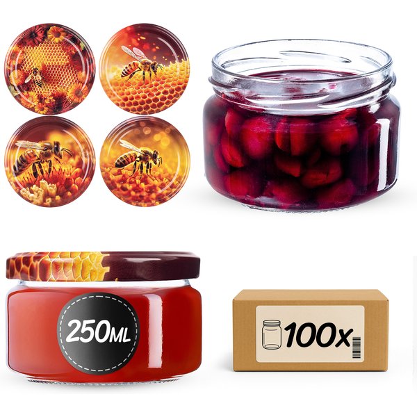 Słoiki na przetwory Denia 250ml 100szt fi 82 mm + wieczko "Zestaw miodowy"