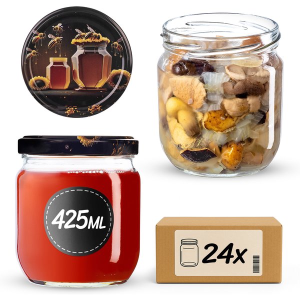 Słoiki na przetwory Salla 425ml fi 82 mm 24szt + wieczko Miód czarny