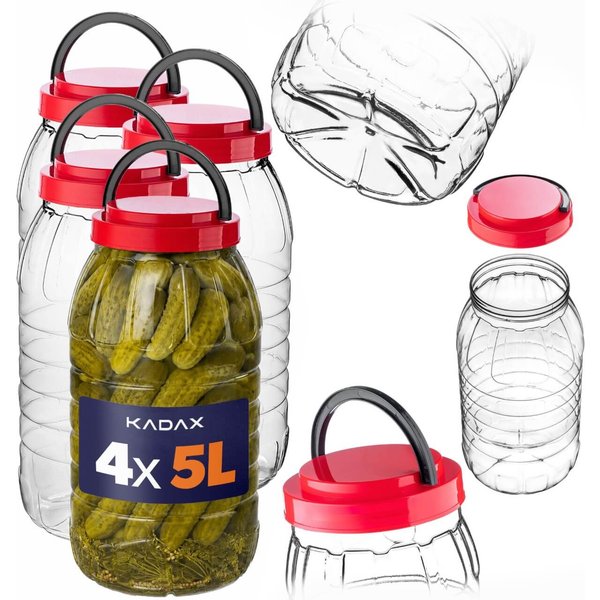 Słoik PET z zakrętką i uchwytem Riccia uniwersalny 5L 4 szt.