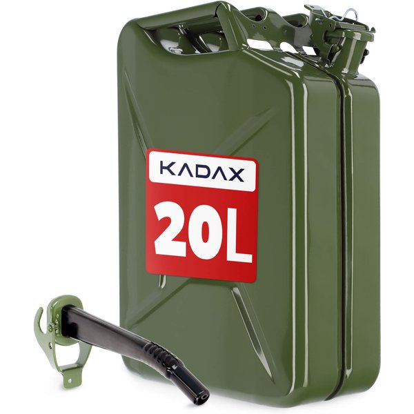 Kanister na paliwo stalowy 3 uchwyty, 20L + lejek 25 cm, zielony