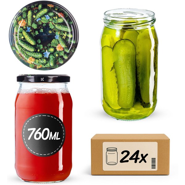 Słoiki na przetwory Niva 760ml fi 82 mm 24szt + wieczko Ogórki czarne