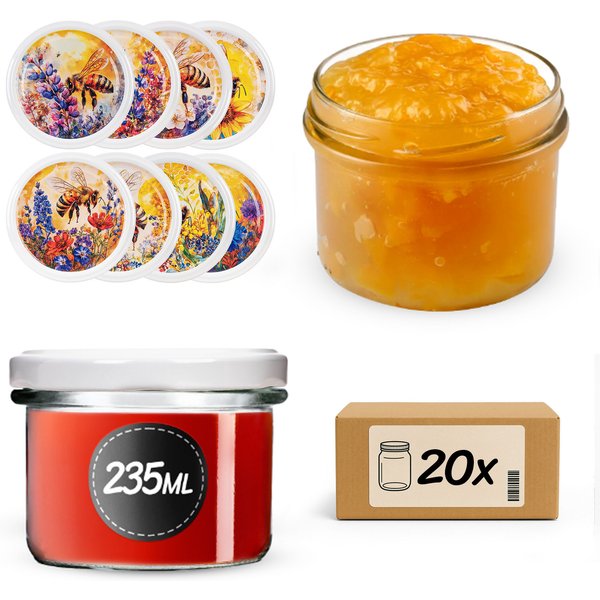 Słoiki na przetwory Tartu 235ml fi 82 mm 20szt + wieczko Bee of the field