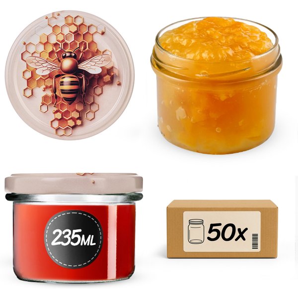 Słoiki na przetwory Tartu 235ml fi 82 mm 50szt + wieczko Pszczoła