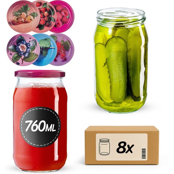 Słoiki na przetwory Niva 760ml fi 82 mm 8szt + wieczko Jagodowy mix