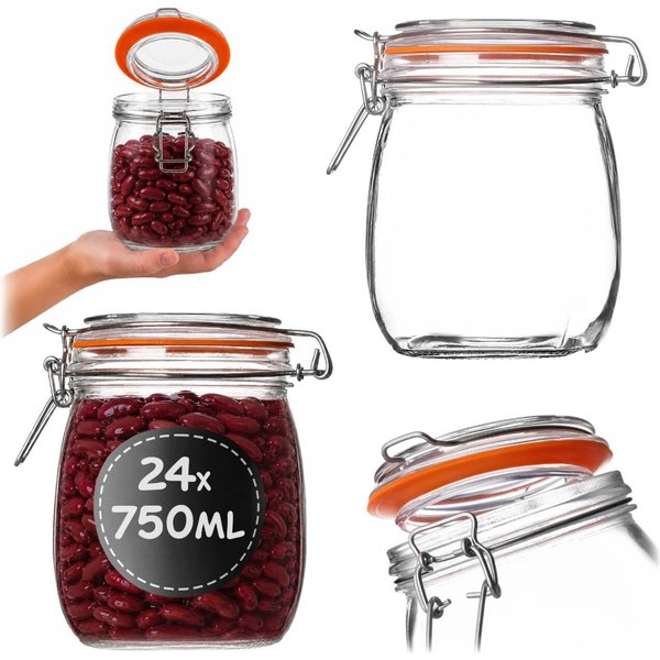 Słoik szklany hermetyczny Maronti z klipsem 750ml 24 szt.