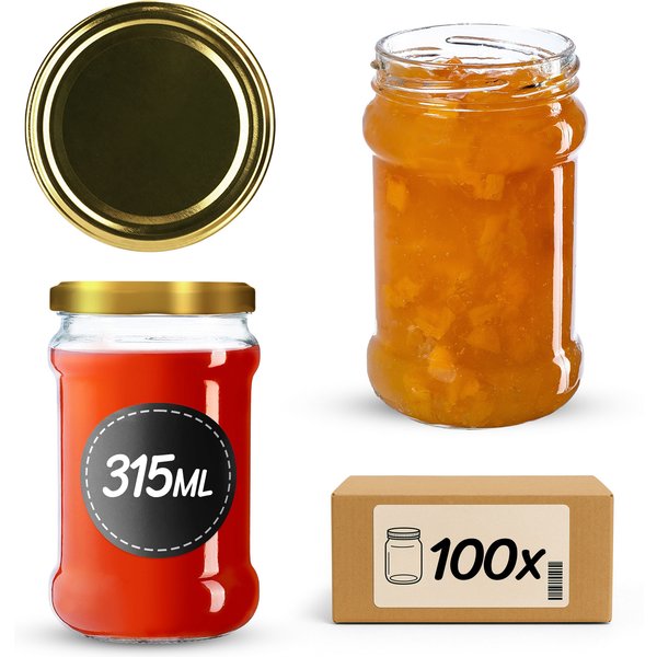 Słoiki na przetwory Seno 315ml 100szt fi 66 mm + wieczka złote