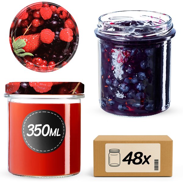 Słoiki na przetwory Avila 350ml 100szt fi 82 mm + wieczka "Owoce leśne"