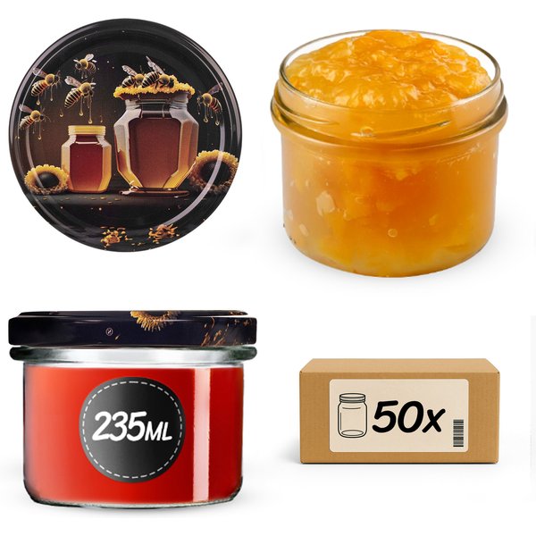 Słoiki na przetwory Tartu 235ml 50szt 82mm + wieczka "Czarny miód"