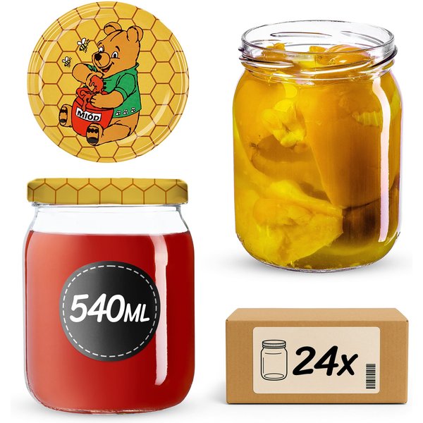 Słoiki Senna 540ml 24szt fi 82 mm + wieczka "Miód"