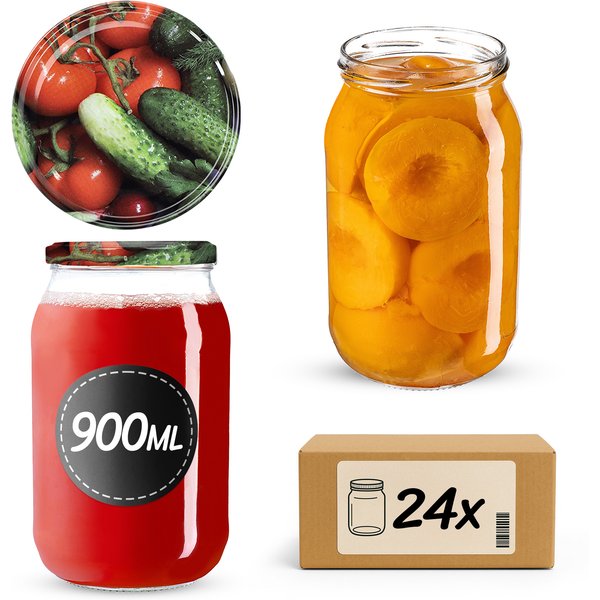 Słoiki na przetwory Simo 900ml 24szt fi 82 mm + wieczka "Warzywa"