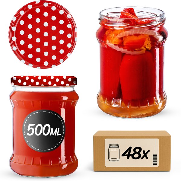 Słoiki na przetwory Kisko 500ml 48szt fi 82 mm + wieczka "Groszek czerwony"