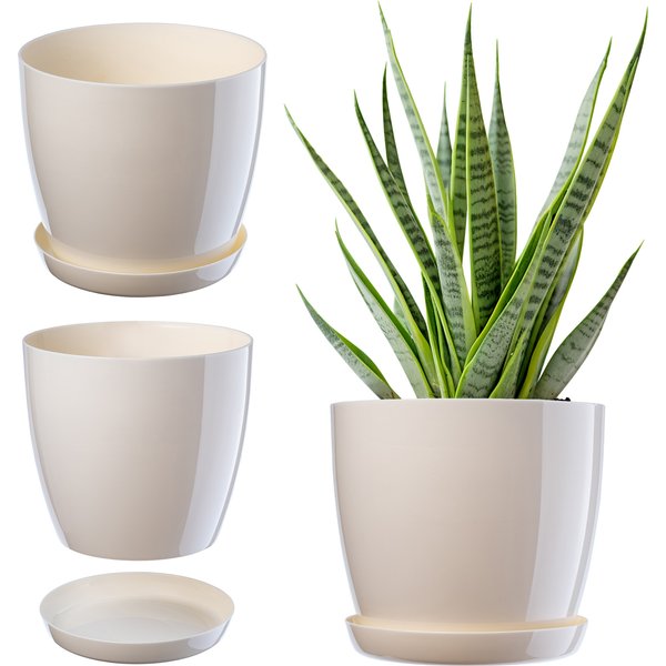Doniczka Agen z podstawką 28 cm, kremowa