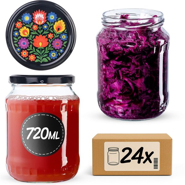 Słoiki na przetwory Jukka 720ml fi 82 mm 24szt + wieczka "Czarny folklor"