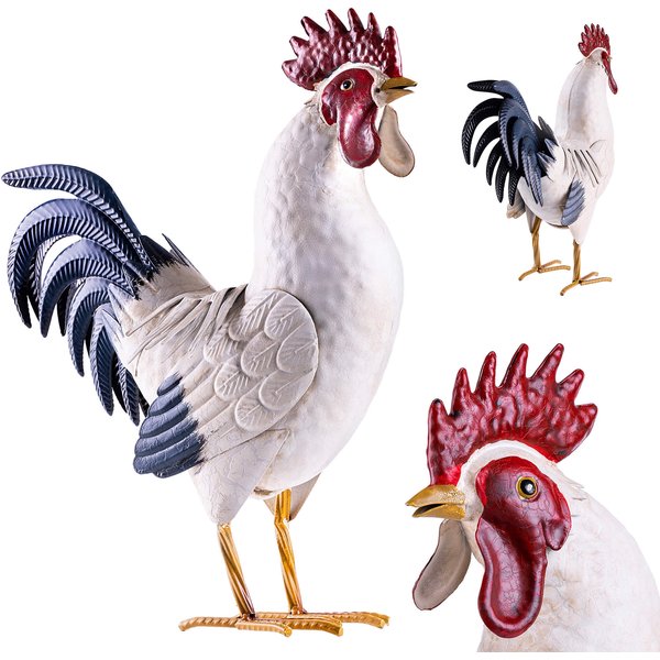 Figura ogrodowa Esson kogut biały stalowa 37 cm