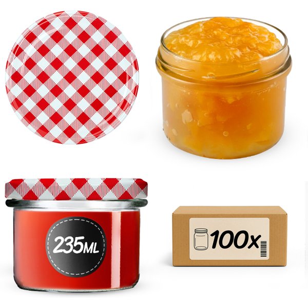 Słoiki na przetwory Tartu 235ml 100szt fi 82 mm + wieczka "Czerwona krata"