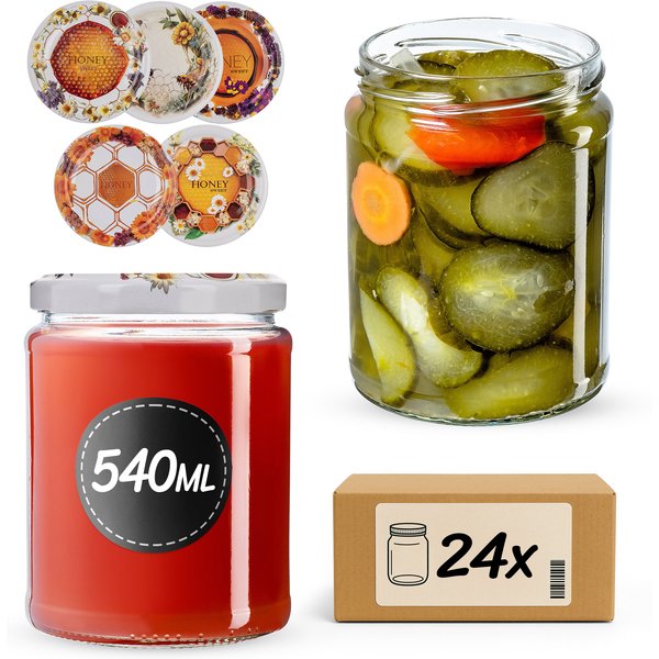 Słoiki na przetwory Maki 540ml fi 82 mm 24szt + wieczko Miodowy mix