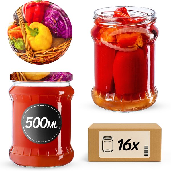 Słoiki na przetwory Kisko 500ml 16szt 82mm + wieczka "Papryka"