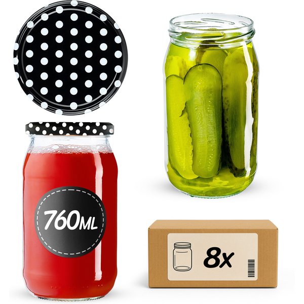 Słoiki na przetwory Niva 760ml 8szt fi 82 mm + wieczka "Groszek czarny"