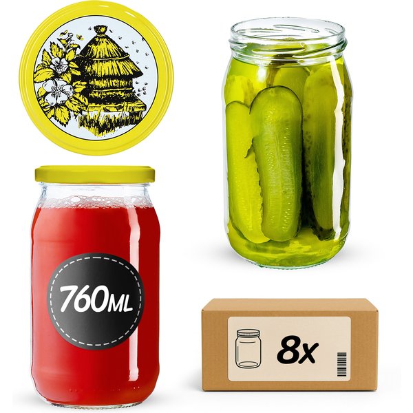 Słoiki na przetwory Niva 760ml 8szt fi 82 mm + wieczka "Pszczoły"